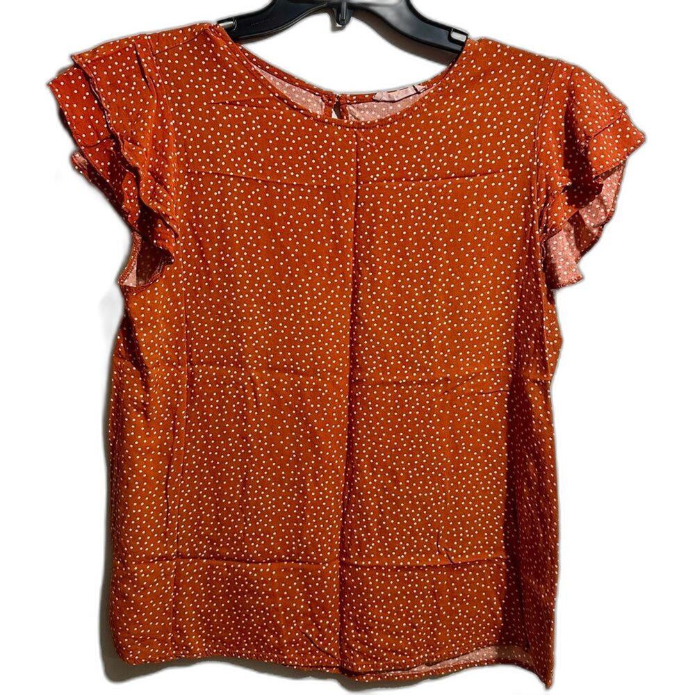 Ces Femme Orange Flutter Sleeve Blouse Size Large (667)